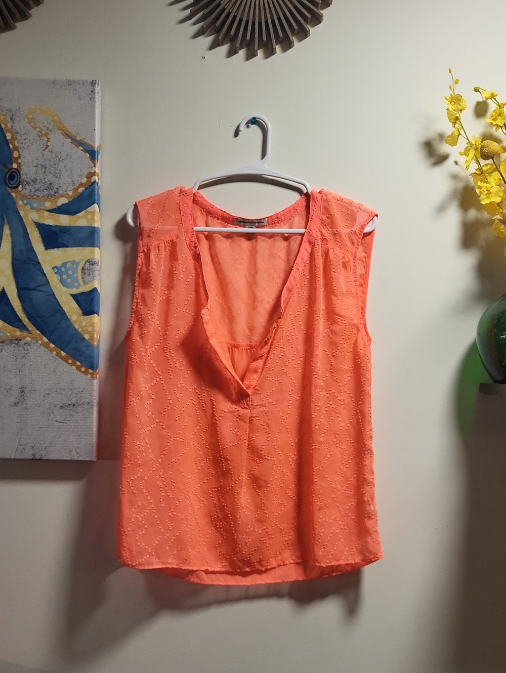 American Eagle Outfitters Coral Eyelet V-Neck Sleeveless Top